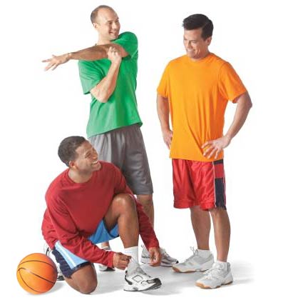 adults stretching before team sports