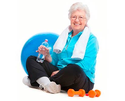 senior adult resting from exercise class
